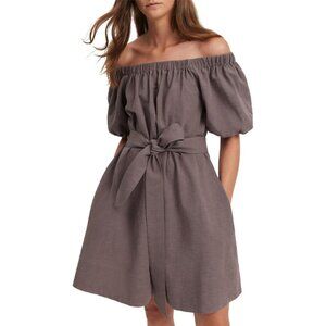 Country Road Off Shoulder Mini Dress in Mushroom